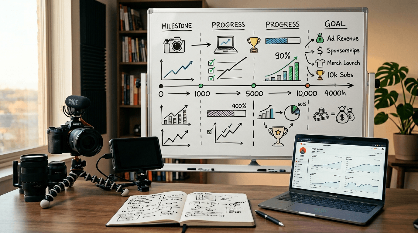 YouTube収益化の条件とロードマップ: 90日で土台を作り、180日で無理なく前進する実践設計のサムネイル