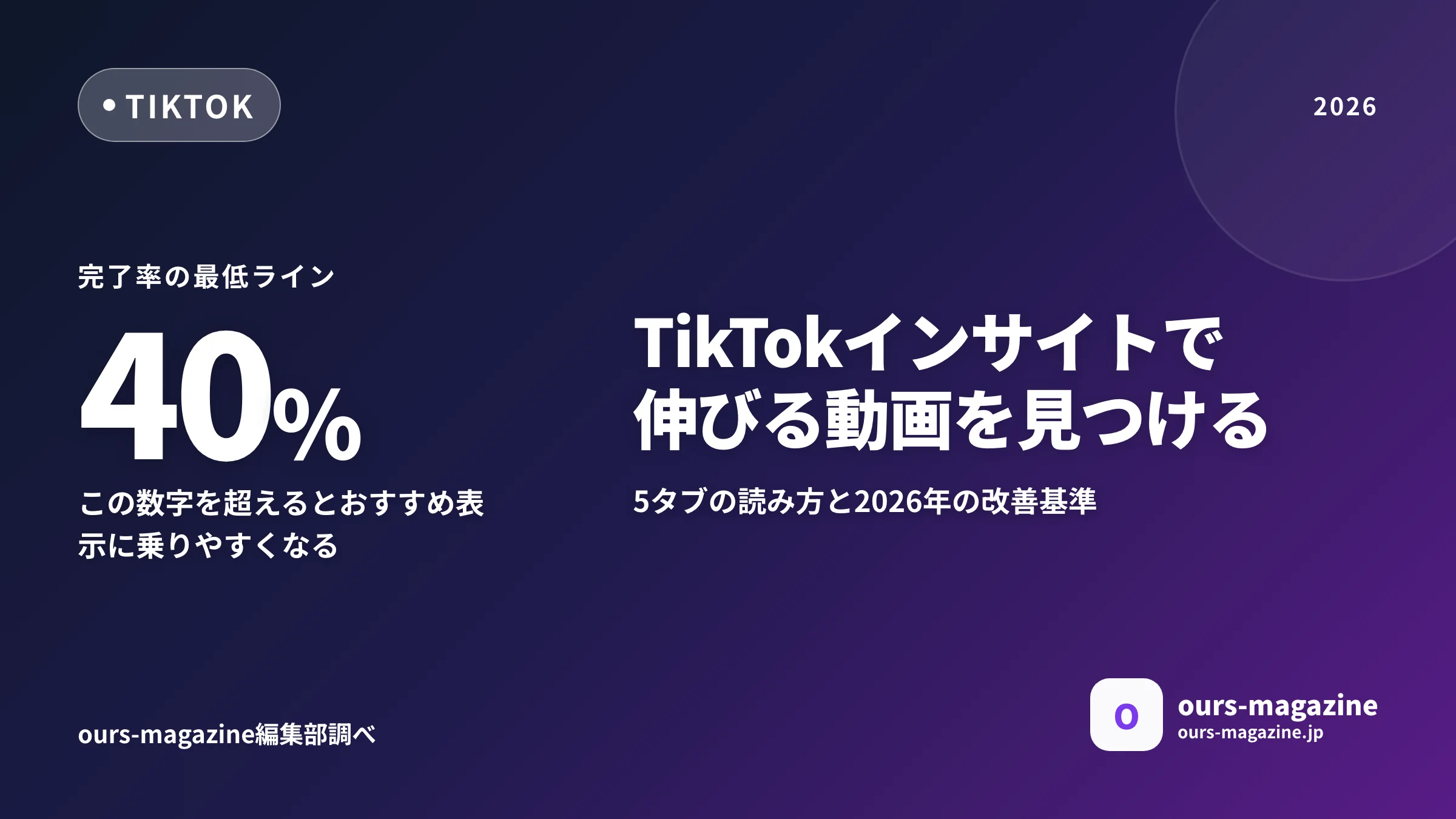 TikTok インサイト 見方|2026年版 完了率・視聴者属性で伸びる動画を見つける実践ガイドのメイン画像